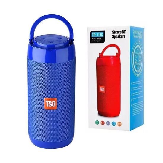 COLUNA BLUETOOTH T&G TG-113C TF CARTÃO/DISCO U/AUXILIAR/RÁDIO FM 4.2 AZUL